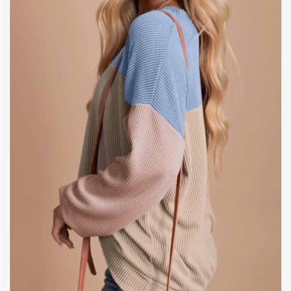 🌸. #1660-4.  Colorblock Ribbed Sweater - Picture 2 of 4